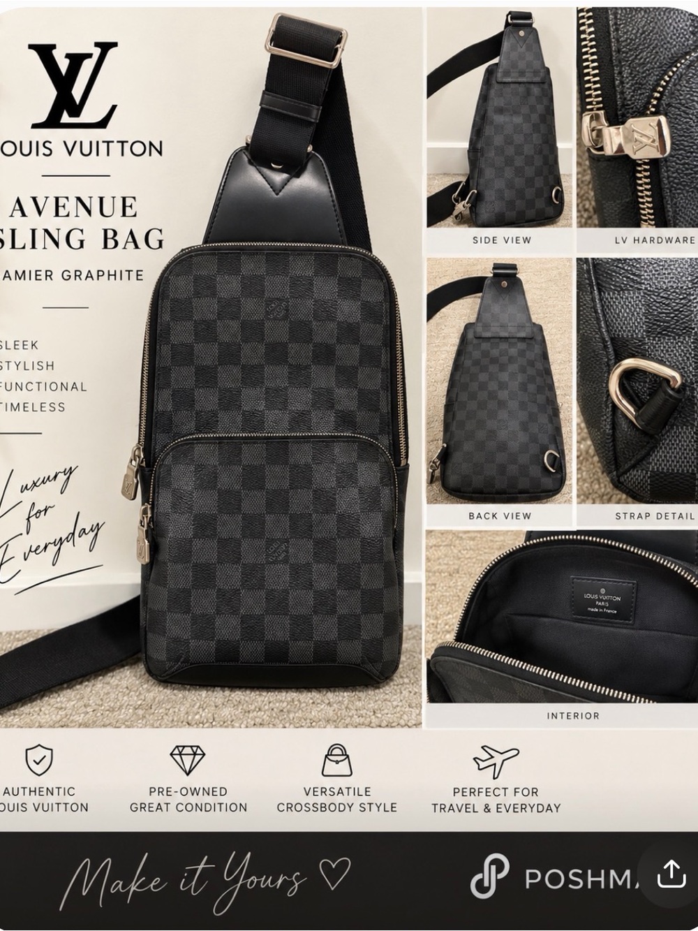 Louis Vuitton Graphite Damier Sling Crossbody Bag